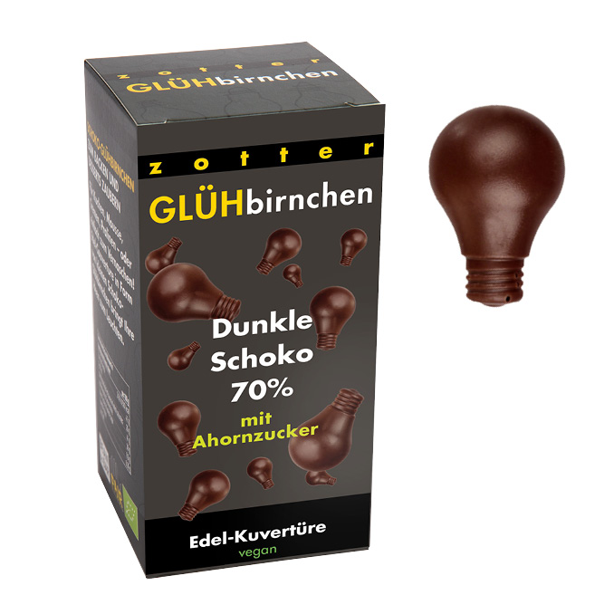 Glühbirnchen – Dunkle Schoko 70 % mit Ahornzucker
